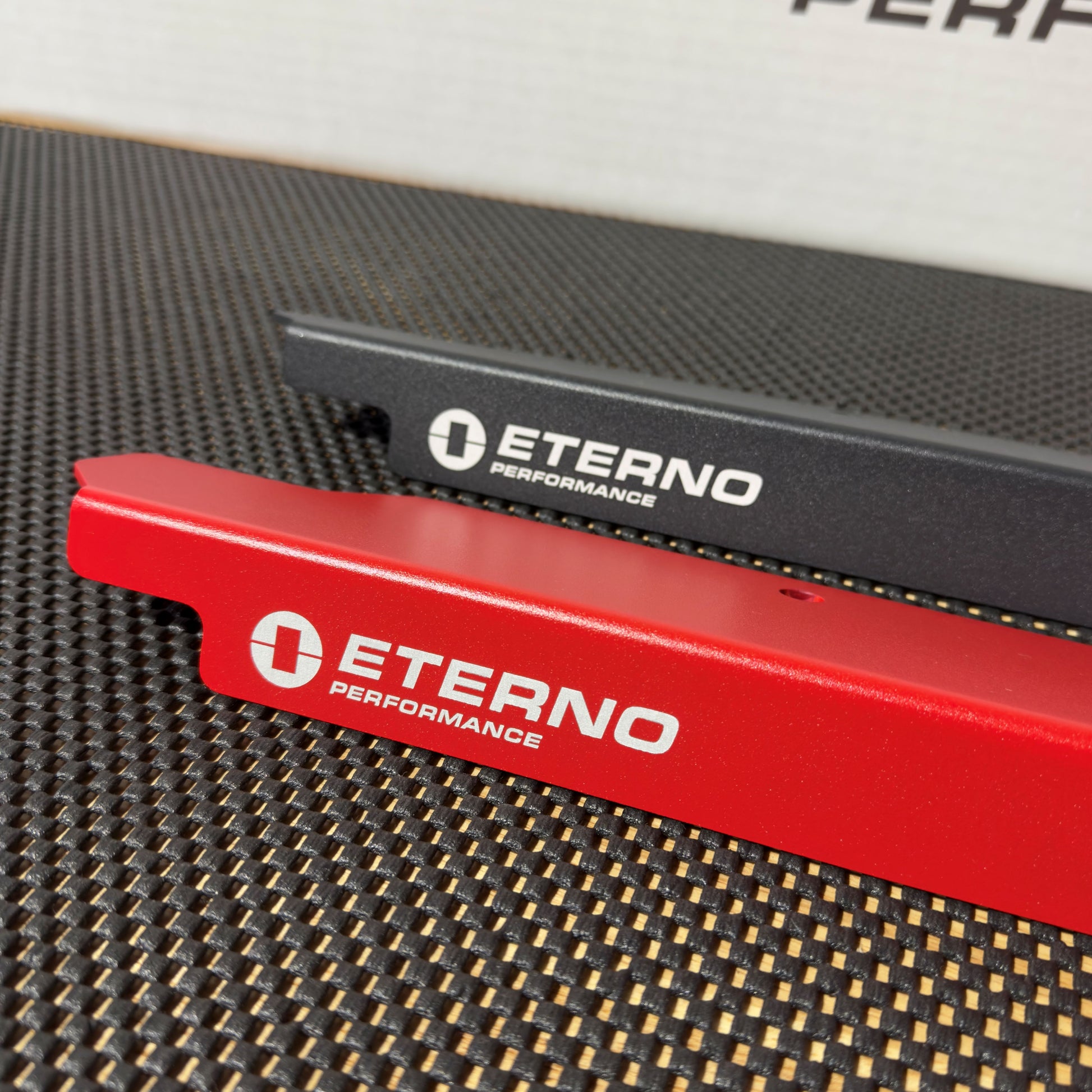 370Z aluminum radiator core support plate close-up – powder coated finish detail